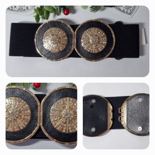 Elastīga gumijas josta + ādas imitācija + zeltīta sprādze [aizkabināma] -  (melna)
