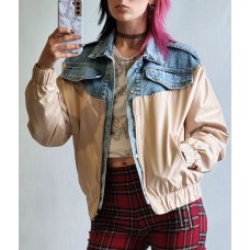 Džinsu/plašķauduma bomber stila jakas, izmērs M-38 (bēša)