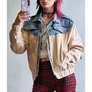 Džinsu/plašķauduma bomber stila jakas, izmērs M-38 (bēša)