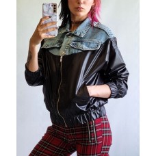 Džinsu/ plašķauduma bomber stila jaka, izmērs L/40 (melns)