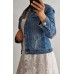 Ražotāja B.S. Jeans : Elastīga - džinsu auduma jaka ,klasiska stila modelis  ,izmērs L/40 ( zila ar balinājuma efektu + izdilumi)
