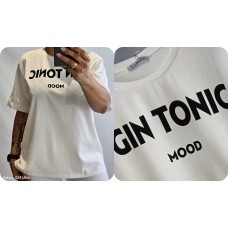 Turku ražotāja MOTION : Elastīgs ,kokvilnas trikotāžas T krekls ar uzrakstu GIN TONIC ,izmērs universāls 42-44-46-48 (krēma balts)