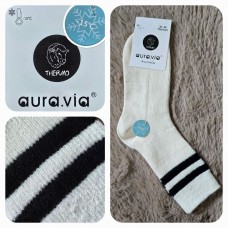 AURA.VIA : Siltas (ar vilnas maisījumu) TERMOZEĶES, izmērs 39 - 41 (krēma balta ar melnām svītrām) 