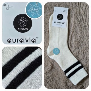 AURA.VIA : Siltas (ar vilnas maisījumu) TERMOZEĶES, izmērs 39 - 41 (krēma balta ar melnām svītrām) 