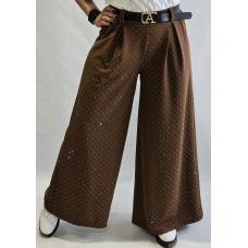 Itāļu ražotāja New Collection : Palazzo bikses ar ādas imitācijas jostu (zelta sprādze) ,izmērs 42-44 (karamele)
