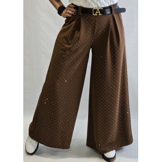 Itāļu ražotāja New Collection : Palazzo bikses ar ādas imitācijas jostu (zelta sprādze) ,izmērs 42-44 (karamele)