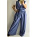 Itāļu New Collection : Izmērs universāls 46-48-50 Bikšu kombinezons ,no klasiska auduma ar smalku svītriņu (zils džinsa tonis )
