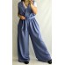 Itāļu New Collection : Izmērs universāls 46-48-50 Bikšu kombinezons ,no klasiska auduma ar smalku svītriņu (zils džinsa tonis )