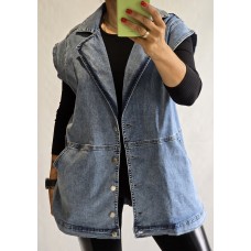Turku  ZENTEX : Izmērs 7XL -54 Elastīga balināta džinsu auduma veste ar atlocēm  ( ar balinājumu)