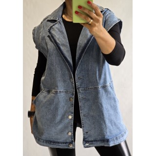 Turku  ZENTEX : Izmērs 7XL -54 Elastīga balināta džinsu auduma veste ar atlocēm  ( ar balinājumu)
