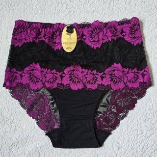 DORIMODES : Izmērs 4XL/48 (melna ar festival fuksija ✿⁠❀˖°) Grezna sieviešu apakšveļa ar tilla/mežģīņu ziedu motīvu 