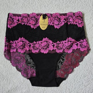 DORIMODES : Izmērs 3XL/46 (melna ar rozā ✿⁠❀˖°) Grezna sieviešu apakšveļa ar tilla/mežģīņu ziedu motīvu 