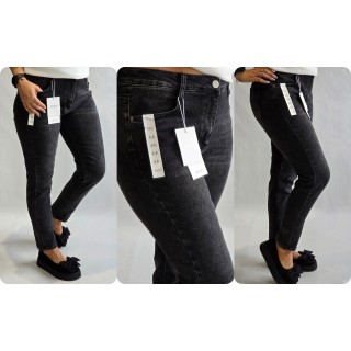 G- Smack : SUPER ♥ Elastīga džinsu auduma bikses ( nav plānas) ( slim) ,izmērs 7XL - 54 ( melnas ar balinājuma efektu)