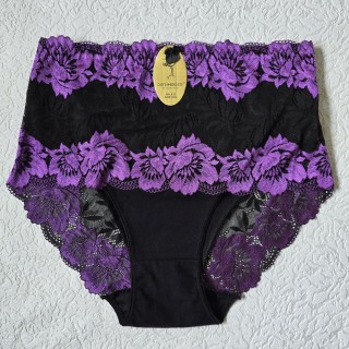 DORIMODES : Izmērs 3XL/46 (melna ar violetiem ✿⁠❀˖°) Grezna sieviešu apakšveļa ar tilla/mežģīņu ziedu motīvu 