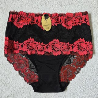 DORIMODES : Izmērs 4XL/48 (melna ar sarkanu ✿⁠❀˖°) Grezna sieviešu apakšveļa ar tilla/mežģīņu ziedu motīvu