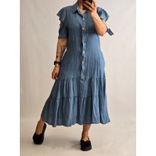 Itāļu  Smiling Fairy : 100% lina auduma kleita ,izmērs universāls XL -42 ( zila dūmaka)
