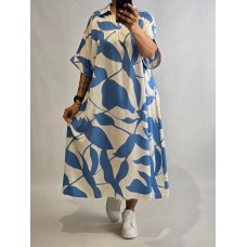 Ellen Rose : 100% Viskozes auduma kleita ,taisna piegriezuma ,izmērs 7XL - 54 (gaiši zils ar piena baltu)