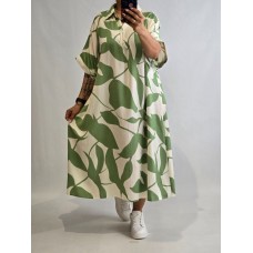 Ellen Rose : 100% Viskozes auduma kleita ,taisna piegriezuma ,izmērs 7XL - 54 (zaļš ar piena baltu)