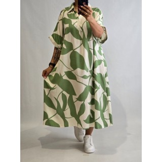 Ellen Rose : 100% Viskozes auduma kleita ,taisna piegriezuma ,izmērs 7XL - 54 (zaļš ar piena baltu)