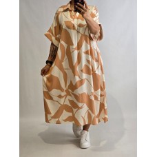 Ellen Rose : 100% Viskozes auduma kleita ,taisna piegriezuma ,izmērs 7XL - 54 ( rudi brūns ar piena baltu)