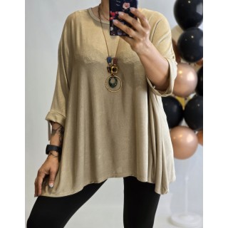 Itāļu ražotāja New Collection : Elastīga ,tunika ,apļveida dekoltē  ,izmērs universāls 52-54-56-58 (latte)