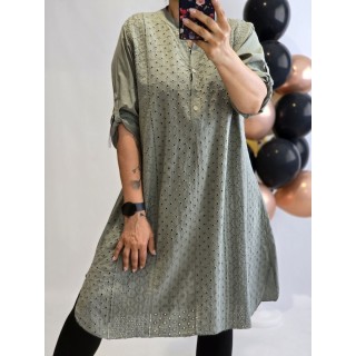 Itāļu ražotāja New Collection : 100% kokvilnas auduma krekls/tunika ,izmērs universāls 44-46-48 (haki)