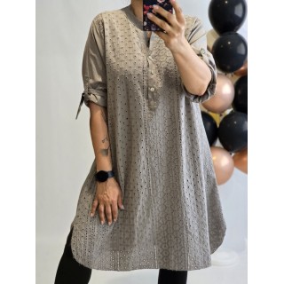 Itāļu ražotāja New Collection : 100% kokvilnas auduma krekls/tunika ,izmērs universāls 44-46-48 ( taup)