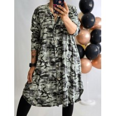 Itāļu ražotāja NEW COLLECTION : Super 100% viskozes auduma krekls/tunika  ,izmērs universāls 44- 46-48-50 (kamuflāža zaļie toņi)