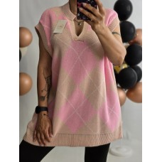 Itāļu New Collection : Adīta Veste ,V veida dekoltē ,bez piedurknes ,izmērs universāls 48-50-52-54 (maigi rozā ar pūdera/rozā)