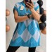 Itāļu New Collection : Adīta Veste ,V veida dekoltē ,bez piedurknes ,izmērs universāls 48-50-52-54 (tirkīza zila ar gaiši zilu)