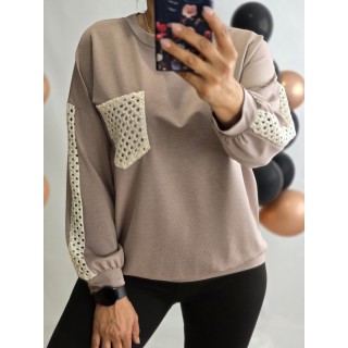 Itāļu ražotāja New Collection : Elastīgs trikotāžas džemperis ,izmērs universāls 42-44-46 (taup)