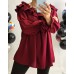 Itāļu : Izmērs universāls 44-46-48-50 Ļoti skaista ,viegla auduma blūze ar plisētu volānu (bordo) 