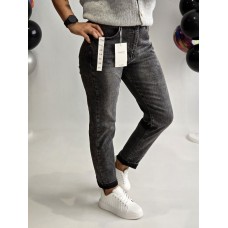 G- Smack : SUPER ♥ Sieviešu "MOM FIT " džinsi ar augsto jostasvietu, ,izmērs 3XL - 46 (grafīta pelēkā ar balinājuma efektu)