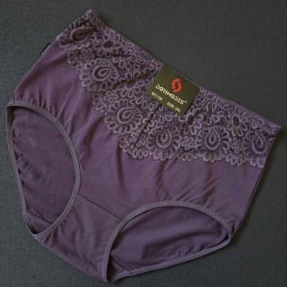 DORIMODES : Izmērs 5XL - 50 Komfortablas  sieviešu biksītes ar augsto jostasvietu un krāšņu mežģīņu apdari (plūme)