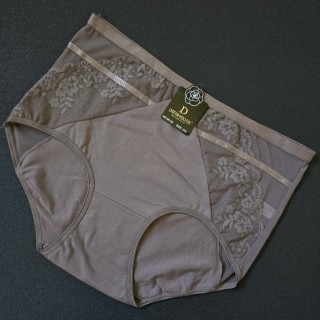 DORIMODES izmērs 3XL - 46 Sieviešu biksītes ar augsto jostasvietu ar caurspīdīgiem mežģīņu un sietiņa sānu paneļiem (kafija ar pienu)