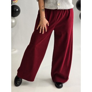VcH Elastīgā velveta auduma platā griezuma bikses (Wide-leg) ,izmērs universāls 48-50-52 (bordo) 